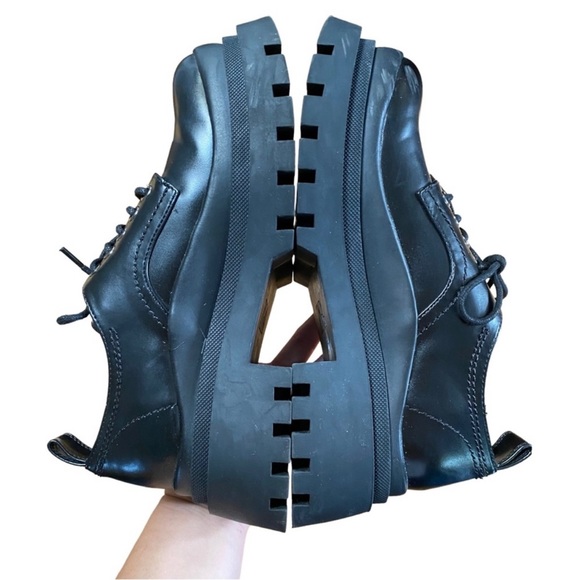 Zara Chunky Platform Black Oxford’s Flat Track Sole lug sole Mary Janes Size 7.5 - Picture 2 of 11